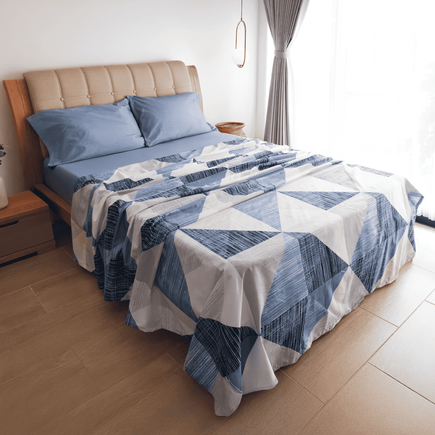 JUEGO DE SÀBANA PRINT GEOMETRICO AZUL