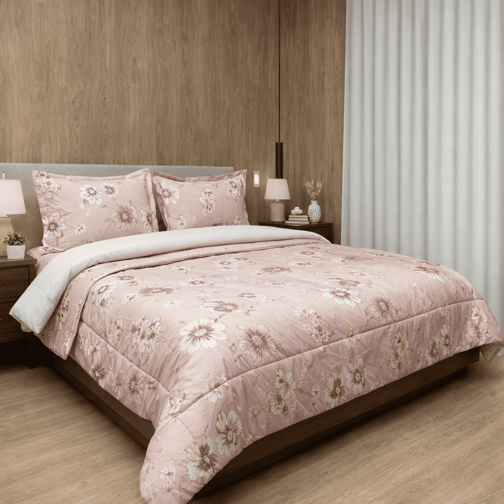 KIT ACOLCHADO + JUEGO DE SABANA PRIMAVERA ROSA