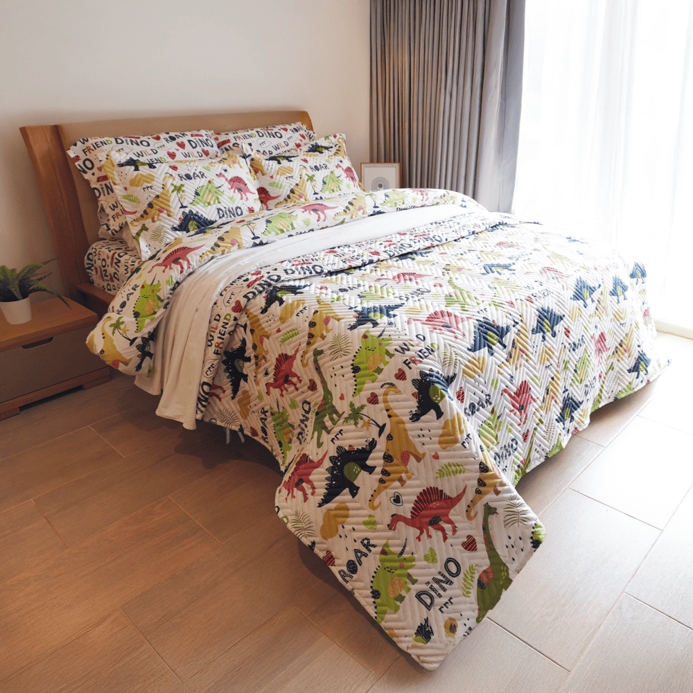 KIT ULTRADELGADO + JUEGO DE SABANAS MUNDO DINO