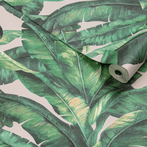 PAPEL DE COLGADURA HOJAS VERDE ROSA