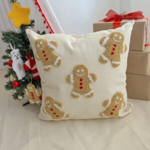 FUNDA DE COJÍN NAVIDEÑO MUÑECO DE JENGIBRE
